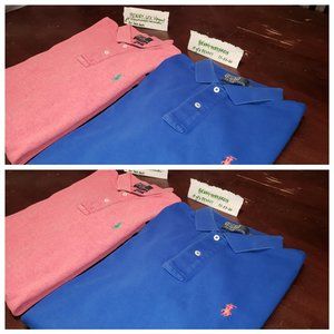 2 ralph lauren polos Medium NWOT blue + pink